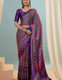 Scrumptious Purple Ajrakh Printed Semi Modal Silk Saree With Splendiferous Blouse Piece