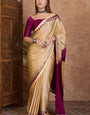 Refreshing Beige Ajrakh Printed Semi Modal Silk Saree With Splendorous Blouse Piece