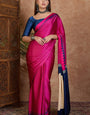 Dissemble Dark Pink Ajrakh Printed Semi Modal Silk Saree With Stylish Blouse Piece