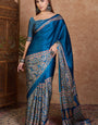 Glamorous Rama Ajrakh Printed Semi Modal Silk Saree With Outstanding Blouse Piece