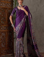 Glittering Purple Ajrakh Printed Semi Modal Silk Saree With Smashing Blouse Piece
