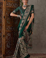 Most Luminous Dark Green Ajrakh Printed Semi Modal Silk Saree With Sonorous Blouse Piece