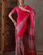 Epiphany Dark Pink Ajrakh Printed Semi Modal Silk Saree With Whimsical Blouse Piece