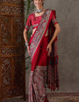 Admirable Maroon Ajrakh Printed Semi Modal Silk Saree With Deserving Blouse Piece