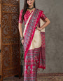 Dulcet Off White Ajrakh Printed Semi Modal Silk Saree With Intricate Blouse Piece