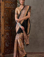 Energetic Black Ajrakh Printed Semi Modal Silk Saree With Pleasant Blouse Piece
