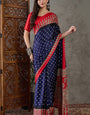 Most Stunning Navy Blue Ajrakh Printed Semi Modal Silk Saree With Twirling Blouse Piece