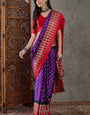 Lassitude Purple Ajrakh Printed Semi Modal Silk Saree With Majestic Blouse Piece
