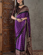 Chatoyant Royal Purple Ajrakh Printed Semi Modal Silk Saree With Glowing Blouse Piece