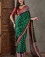 Mellifluous Dark Green Ajrakh Printed Semi Modal Silk Saree With Embellished Blouse Piece