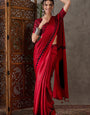 Sempiternal Red Ajrakh Printed Semi Modal Silk Saree With Staring Blouse Piece