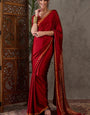 Gratifying Red Ajrakh Printed Semi Modal Silk Saree With Amazing Blouse Piece