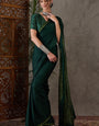 Embrocation Dark Green Ajrakh Printed Semi Modal Silk Saree With Symmetrical Blouse Piece