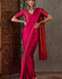 Sizzling Dark Pink Ajrakh Printed Semi Modal Silk Saree With Desirable Blouse Piece