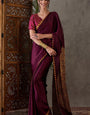 Proficient Wine Ajrakh Printed Semi Modal Silk Saree With Extraordinary Blouse Piece