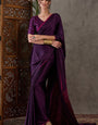 Diaphanous Purple Ajrakh Printed Semi Modal Silk Saree With Felicitous Blouse Piece