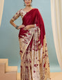 Piquant Red Ajrakh Printed Semi Modal Silk Saree With Lustrous Blouse Piece