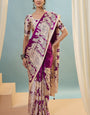 Beauteous Purple Ajrakh Printed Semi Modal Silk Saree With Beguiling Blouse Piece