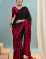 Desultory Black Ajrakh Printed Semi Modal Silk Saree With Panache Blouse Piece