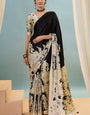 Panoply Black Ajrakh Printed Semi Modal Silk Saree With Cynosure Blouse Piece