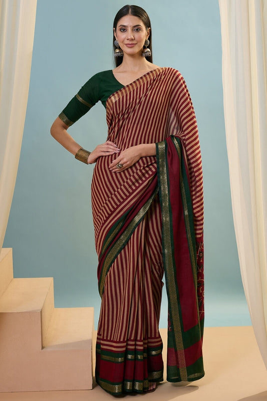Ebullience Red Printed Cotton Silk Saree With Incomparable Blouse Piece