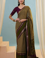 Mesmerising Green Printed Cotton Silk Saree With Flamboyant Blouse Piece