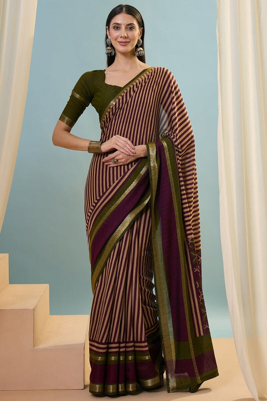 Transcendent Wine Printed Cotton Silk Saree With Ratatouille Blouse Piece