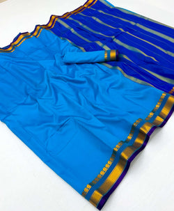 Forbearance Blue Soft Silk Saree With Evocative Blouse Piece