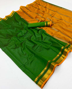 Entrancing Dark Green Soft Silk Saree With Lassitude Blouse Piece