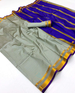Redolent Grey Soft Silk Saree With Imbrication Blouse Piece