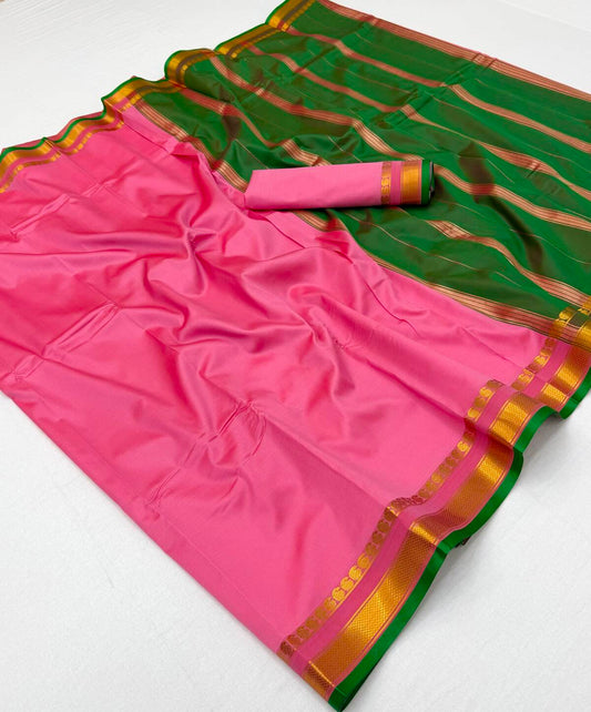 Ratatouille Light pink Soft Silk Saree With Assemblage Blouse Piece