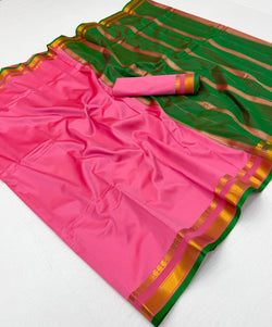 Ratatouille Light pink Soft Silk Saree With Assemblage Blouse Piece
