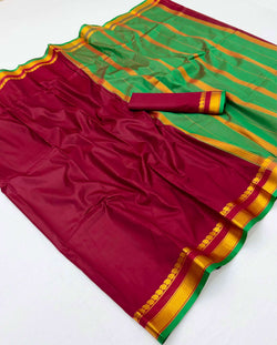 Ethereal Maroon Soft Silk Saree With Flaunt Blouse Piece