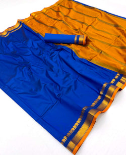 Flameboyant Royal Blue Soft Silk Saree With Magnetic Blouse Piece