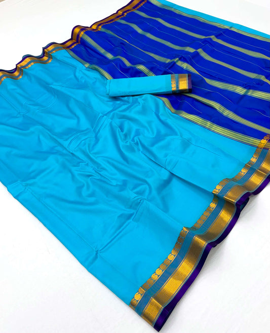 Felicitous Sky Soft Silk Saree With Eclat Blouse Piece