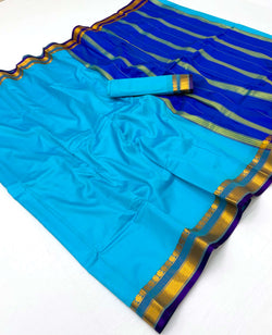 Felicitous Sky Soft Silk Saree With Eclat Blouse Piece