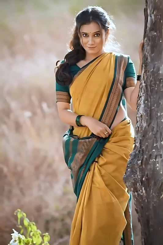 Smashing Mustard Soft Silk Saree With Glowing Blouse Piece