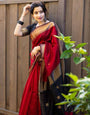 Scrumptious Red Cotton Silk Saree With Wonderful Blouse Piece