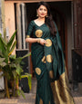 Designer Dark Green Soft Silk Saree With Mesmeric Blouse Piece