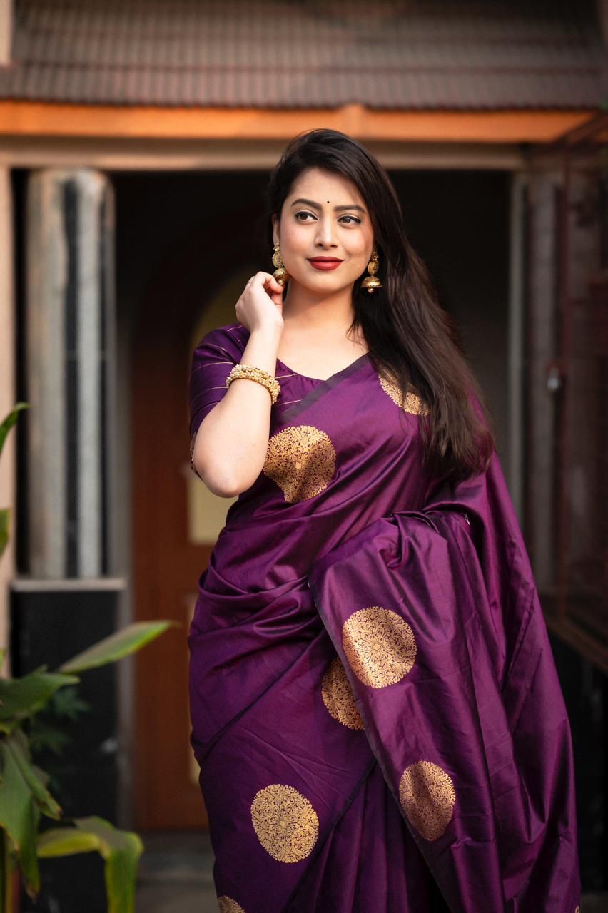 Preferable Purple Soft Silk Saree With Comely Blouse Piece