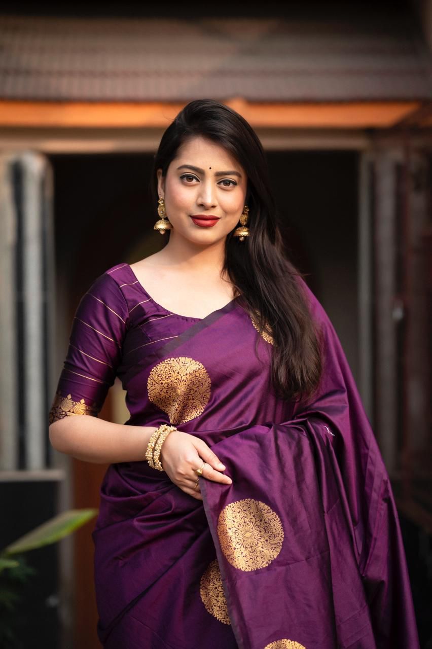 Preferable Purple Soft Silk Saree With Comely Blouse Piece