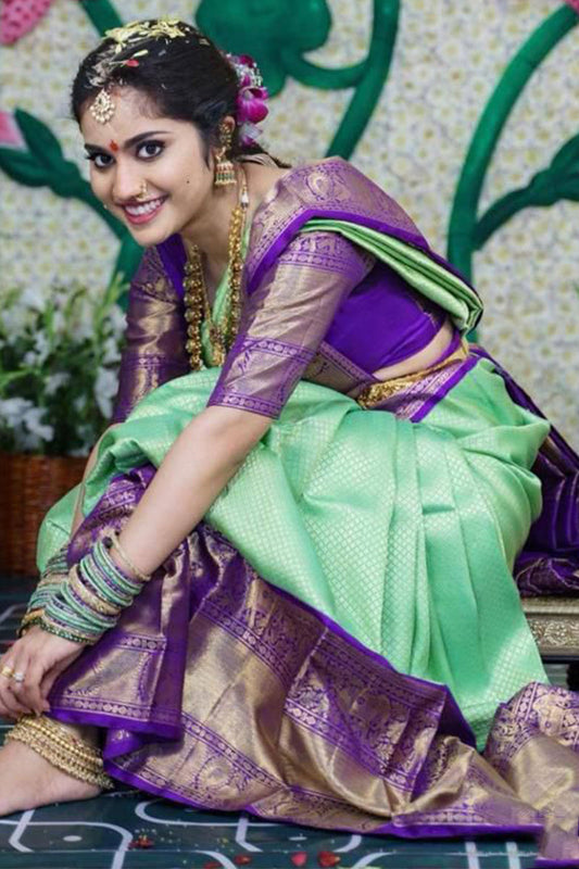 Breathtaking Sea Green Soft Silk Saree With Epiphany Blouse Piece