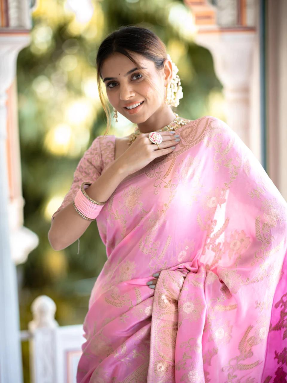 Panache Baby Pink Pink Soft Silk Saree With Snazzy Blouse Piece