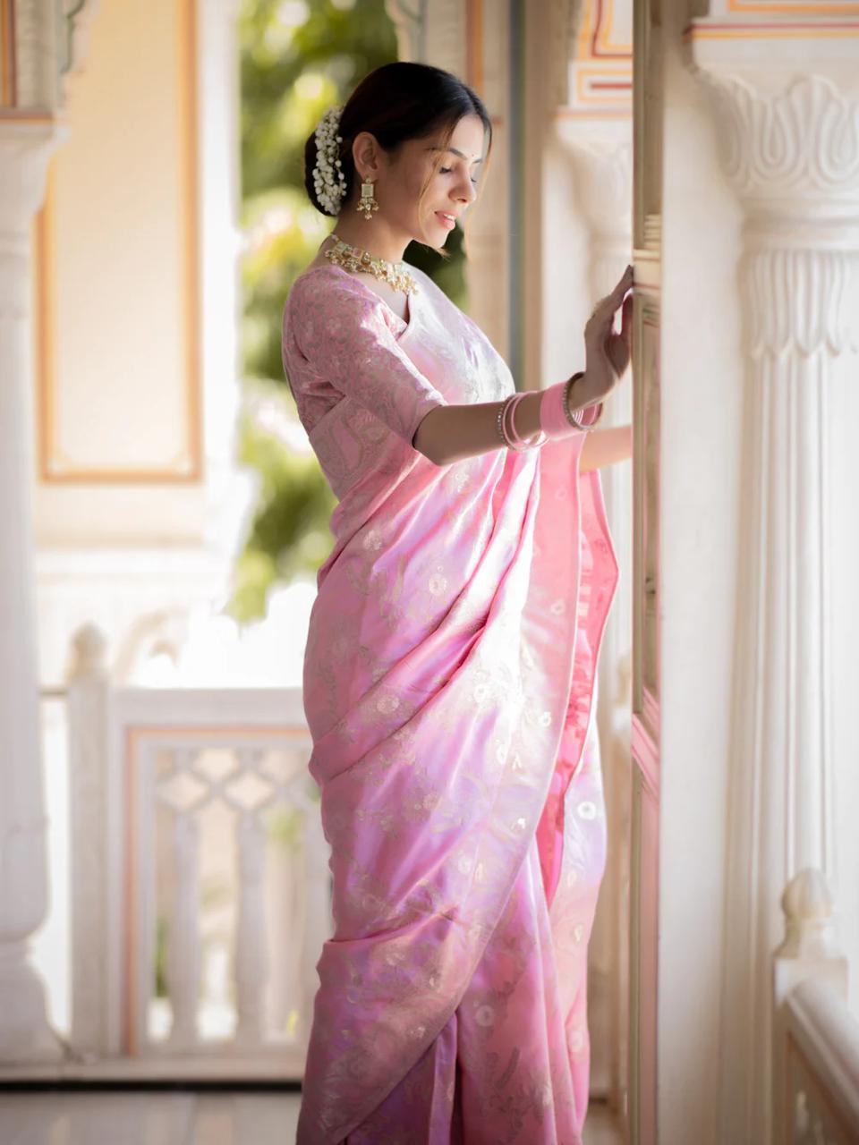 Panache Baby Pink Pink Soft Silk Saree With Snazzy Blouse Piece