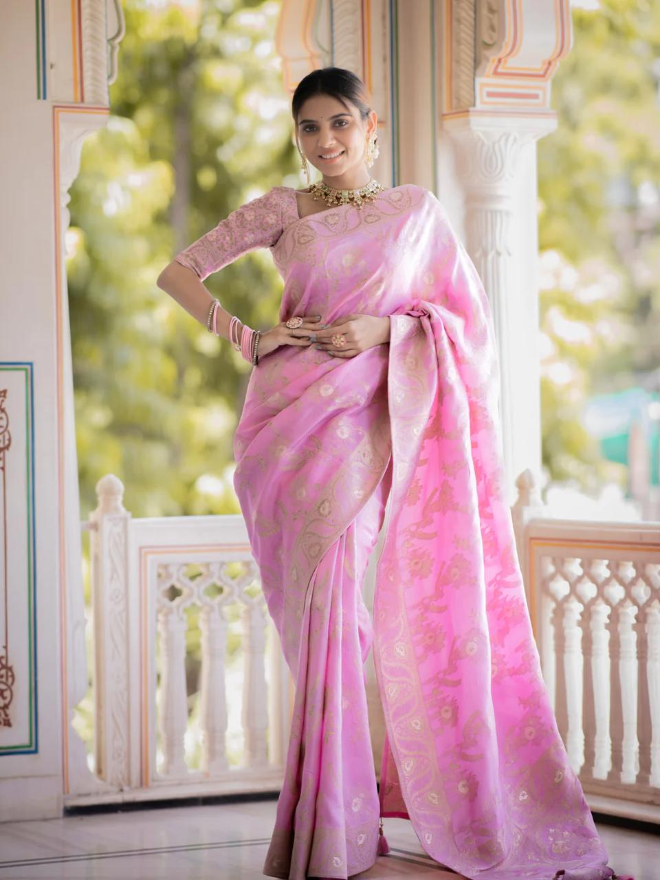 Panache Baby Pink Pink Soft Silk Saree With Snazzy Blouse Piece