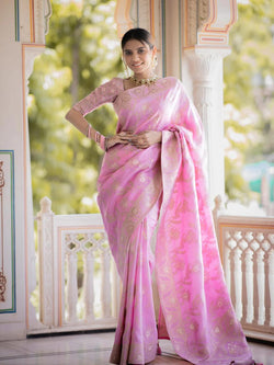 Panache Baby Pink Pink Soft Silk Saree With Snazzy Blouse Piece