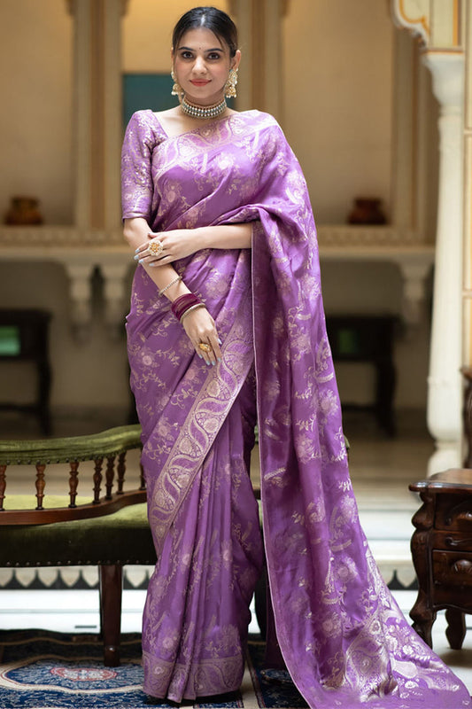 Arresting Lavender Soft Silk Saree With Beautiful Blouse Piece