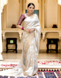 Enigmatic Off White Soft Silk Saree With Transcendent Blouse Piece