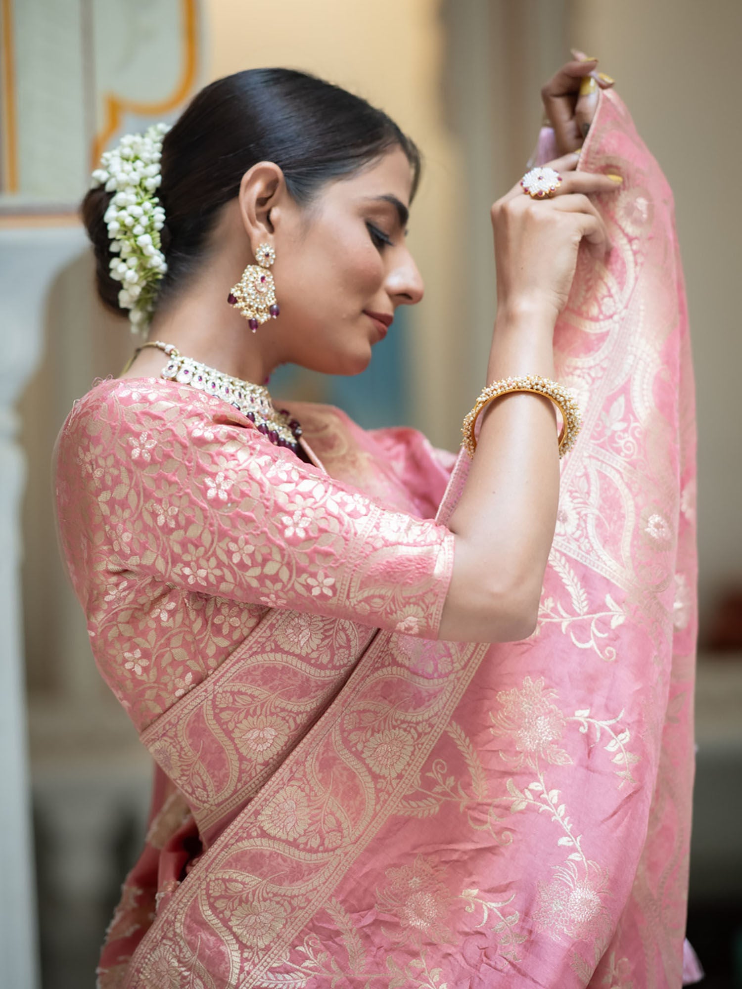 Mesmerising Peach Soft Silk Saree With Sophisticated Blouse Piece