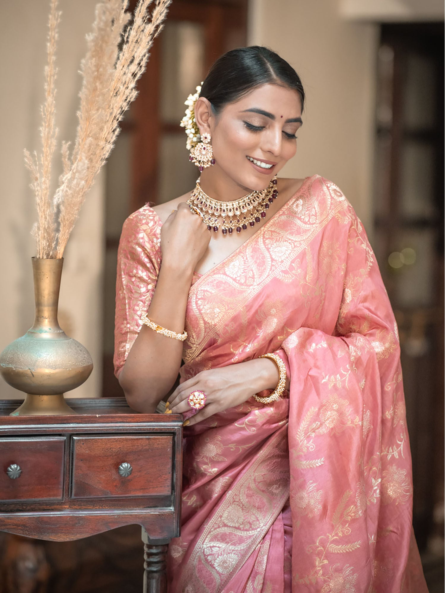 Mesmerising Peach Soft Silk Saree With Sophisticated Blouse Piece